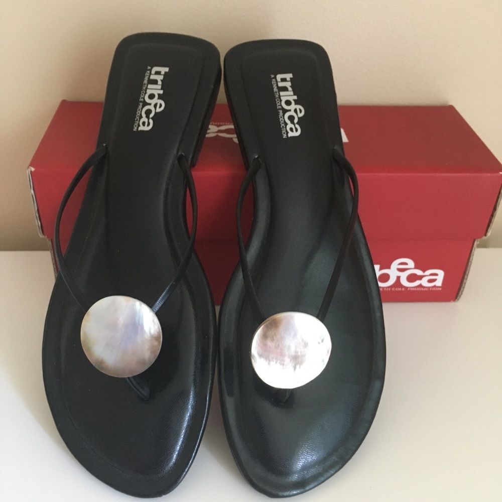 Tribeca Black and Capiz Shell Sandals